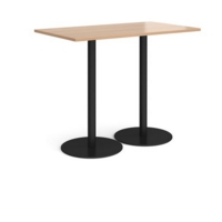 Monza rectangular poseur table with flat round black bases 1400mm x 800mm - beech