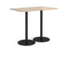 Monza rectangular poseur table with flat round black bases 1400mm x 800mm - kendal oak
