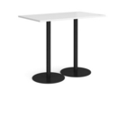 Monza rectangular poseur table with flat round black bases 1400mm x 800mm - white