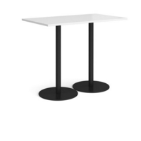 Monza rectangular poseur table with flat round black bases 1400mm x 800mm - white