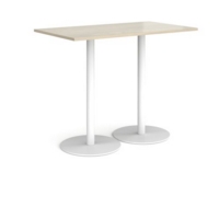 Monza rectangular poseur table with flat round white bases 1400mm x 800mm - made to order