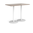 Monza rectangular poseur table with flat round white bases 1400mm x 800mm - barcelona walnut