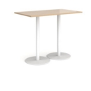 Monza rectangular poseur table with flat round white bases 1400mm x 800mm - kendal oak