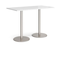 Monza rectangular poseur table with flat round brushed steel bases 1600mm x 800mm - white