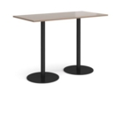 Monza rectangular poseur table with flat round black bases 1600mm x 800mm - barcelona walnut