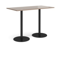 Monza rectangular poseur table with flat round black bases 1600mm x 800mm - barcelona walnut