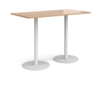 Monza rectangular poseur table with flat round white bases 1600mm x 800mm - beech