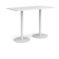 Monza rectangular poseur table with flat round white bases 1600mm x 800mm - white