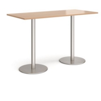 Monza rectangular poseur table with flat round brushed steel bases 1800mm x 800mm - beech