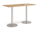 Monza rectangular poseur table with flat round brushed steel bases 1800mm x 800mm - oak