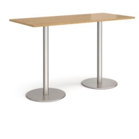 Monza rectangular poseur table with flat round brushed steel bases 1800mm x 800mm - oak