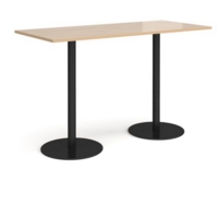 Monza rectangular poseur table with flat round black bases 1800mm x 800mm - kendal oak