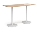 Monza rectangular poseur table with flat round white bases 1800mm x 800mm - beech