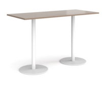 Monza rectangular poseur table with flat round white bases 1800mm x 800mm - barcelona walnut