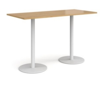 Monza rectangular poseur table with flat round white bases 1800mm x 800mm - oak