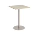 Monza square poseur table with flat round brushed steel base 800mm - made to order