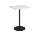 Monza square poseur table with flat round black base 800mm - white