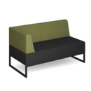 Nera modular soft seating double bench with back and left arm and black frame - elapse grey seat with endurance green back