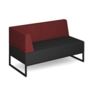 Nera modular soft seating double bench with back and left arm and black frame - elapse grey seat with extent red back