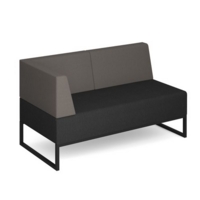 Nera modular soft seating double bench with back and left arm and black frame - elapse grey seat with forecast grey back
