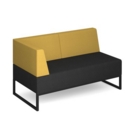 Nera modular soft seating double bench with back and left arm and black frame - elapse grey seat with lifetime yellow back