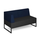 Nera modular soft seating double bench with back and left arm and black frame - elapse grey seat with maturity blue back