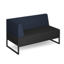 Nera modular soft seating double bench with back and left arm and black frame - elapse grey seat with range blue back