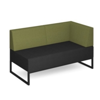 Nera modular soft seating double bench with back and right arm and black frame - elapse grey seat with endurance green back