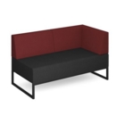 Nera modular soft seating double bench with back and right arm and black frame - elapse grey seat with extent red back