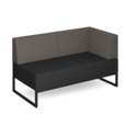 Nera modular soft seating double bench with back and right arm and black frame - elapse grey seat with forecast grey back