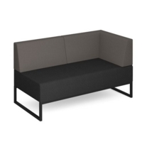 Nera modular soft seating double bench with back and right arm and black frame - elapse grey seat with forecast grey back