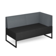 Nera modular soft seating double bench with back and right arm and black frame - elapse grey seat with late grey back