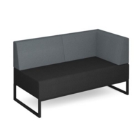 Nera modular soft seating double bench with back and right arm and black frame - elapse grey seat with late grey back