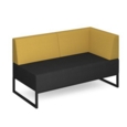 Nera modular soft seating double bench with back and right arm and black frame - elapse grey seat with lifetime yellow back