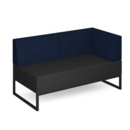 Nera modular soft seating double bench with back and right arm and black frame - elapse grey seat with maturity blue back
