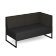 Nera modular soft seating double bench with back and right arm and black frame - elapse grey seat with present grey back