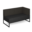 Nera modular soft seating double bench with back and right arm and black frame - elapse grey seat with present grey back