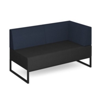 Nera modular soft seating double bench with back and right arm and black frame - elapse grey seat with range blue back