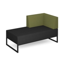 Nera modular soft seating double bench with left hand back and arm and black frame - elapse grey seat with endurance green back