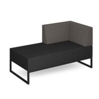 Nera modular soft seating double bench with left hand back and arm and black frame - elapse grey seat with forecast grey back