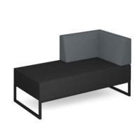 Nera modular soft seating double bench with left hand back and arm and black frame - elapse grey seat with late grey back