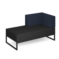 Nera modular soft seating double bench with left hand back and arm and black frame - elapse grey seat with range blue back
