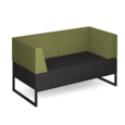 Nera modular soft seating double bench with double back and arms and black frame - elapse grey seat with endurance green back