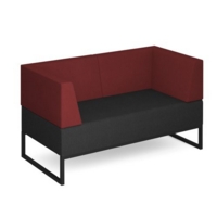 Nera modular soft seating double bench with double back and arms and black frame - elapse grey seat with extent red back