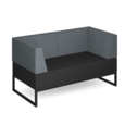 Nera modular soft seating double bench with double back and arms and black frame - elapse grey seat with late grey back