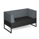 Nera modular soft seating double bench with double back and arms and black frame - elapse grey seat with late grey back
