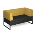 Nera modular soft seating double bench with double back and arms and black frame - elapse grey seat with lifetime yellow back