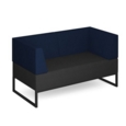 Nera modular soft seating double bench with double back and arms and black frame - elapse grey seat with maturity blue back