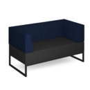 Nera modular soft seating double bench with double back and arms and black frame - elapse grey seat with maturity blue back