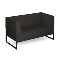 Nera modular soft seating double bench with double back and arms and black frame - elapse grey seat with present grey back